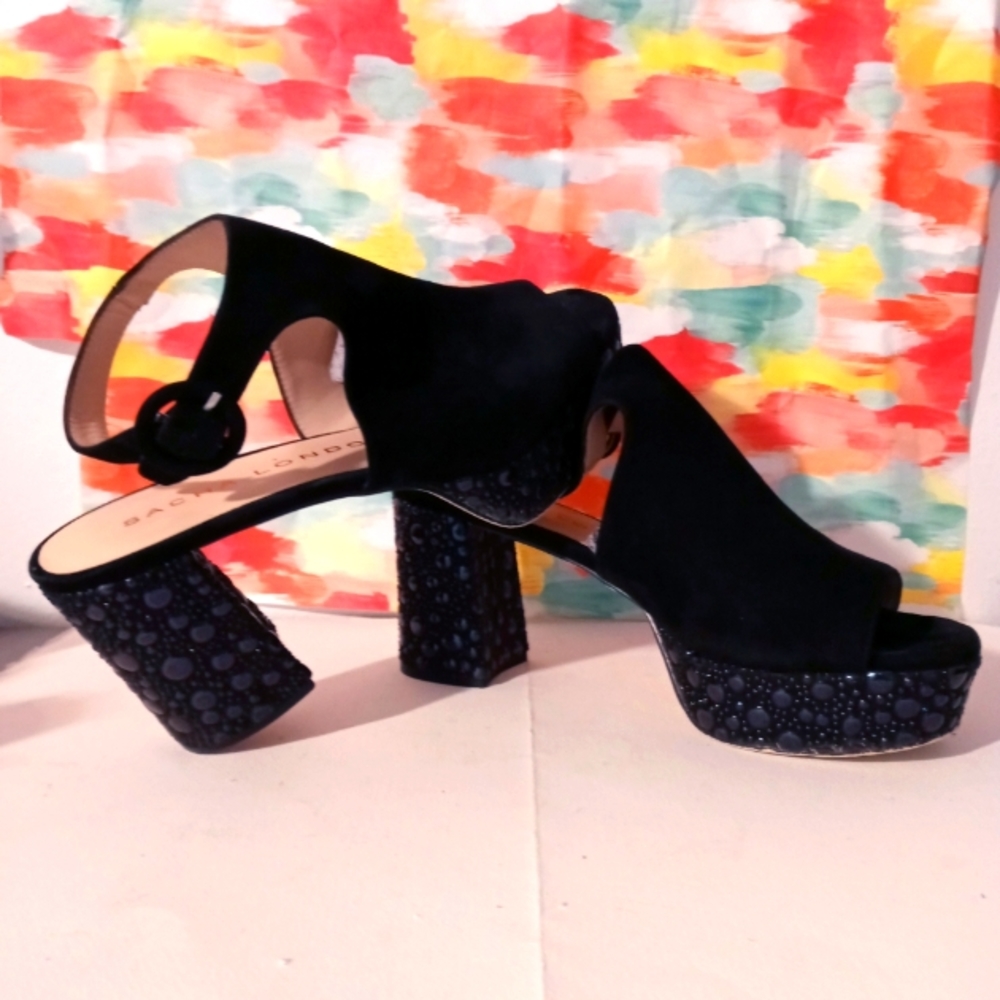 Sacha London Suede Black Platform Heels, Size 10